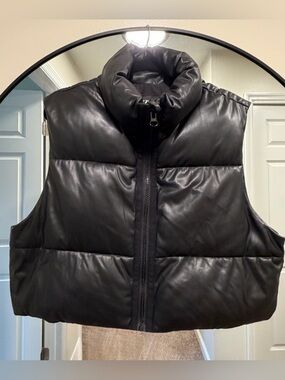 ZARA Black Faux Leather Puffer Vest | XXL | Oversized | Like New